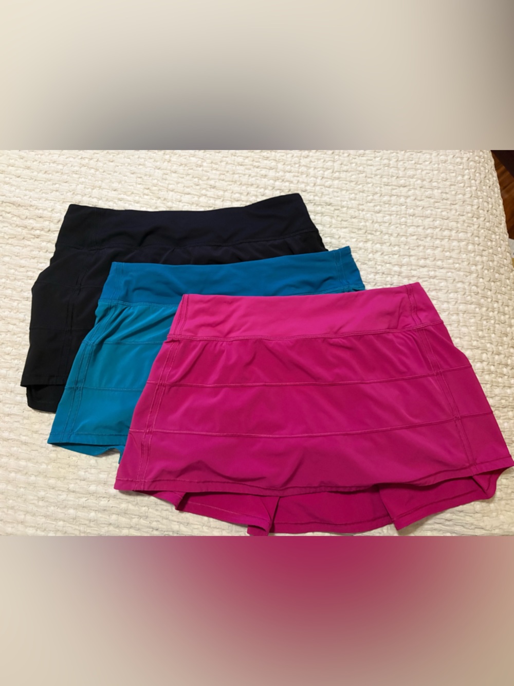 3 lululemon athletica Women's Shorts Skort Bundle in Black, Teal, and Magenta
